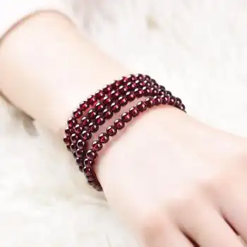 酒红石榴石手链女多圈多层6a级石榴石三圈3圈女手串 6a级4mm三圈