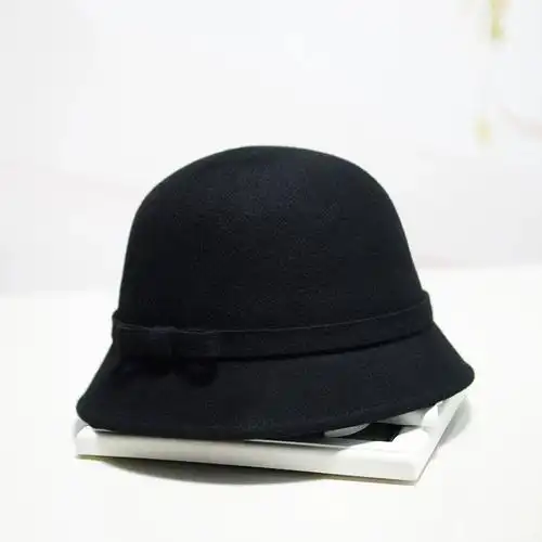 日系渔夫帽女秋冬保暖韩版圆顶羊毛礼帽英伦百搭盆帽蝴蝶结呢帽子