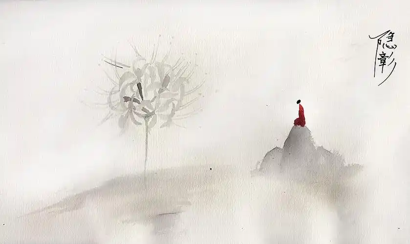 禅意画彼岸花僧人禅佛渡渡我思考意境插画