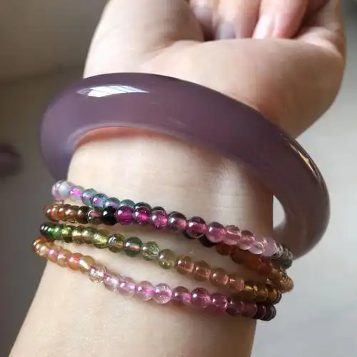 天然巴西紫玛瑙玉手镯女款时尚少女玉镯子细圆条紫色玉髓手镯