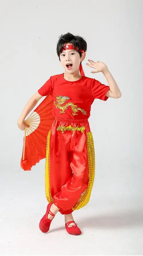 少年志舞蹈服装中国民族舞台表演服小学生扇子舞少年志舞蹈演出服