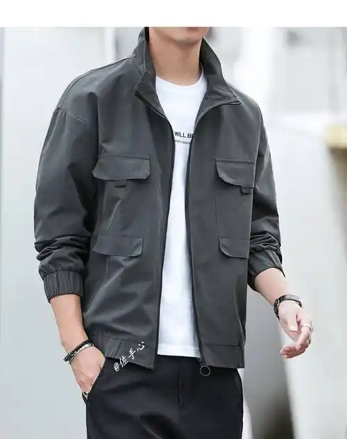 中年男子休闲春秋外套男士装成熟穿搭装款夹克衣服帅气男款夹克衫卡其