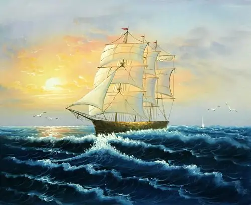 苗胜举油画作品《迎风破浪》