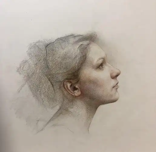 彩铅人物-侧脸女人像|纯艺术|绘画|何石磊leo - 原创作品 - 站酷