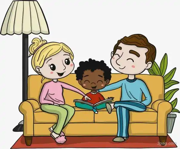 卡通手绘一家三口png素材透明免抠图片动植人物