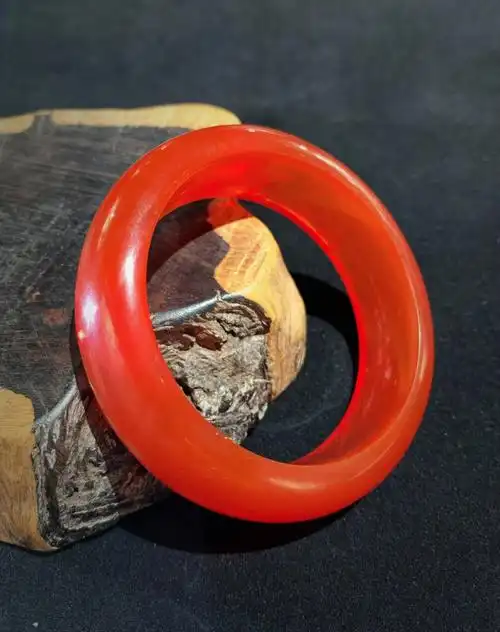 稀有桔子红琥珀手镯