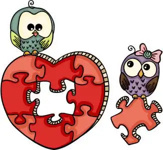 窗体可爱可爱的猫头鹰心形拼图照片