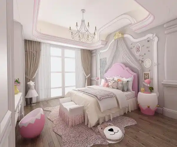 h11-0626欧式女孩房卧室床窗幔地毯沙发床头柜公主房儿童房