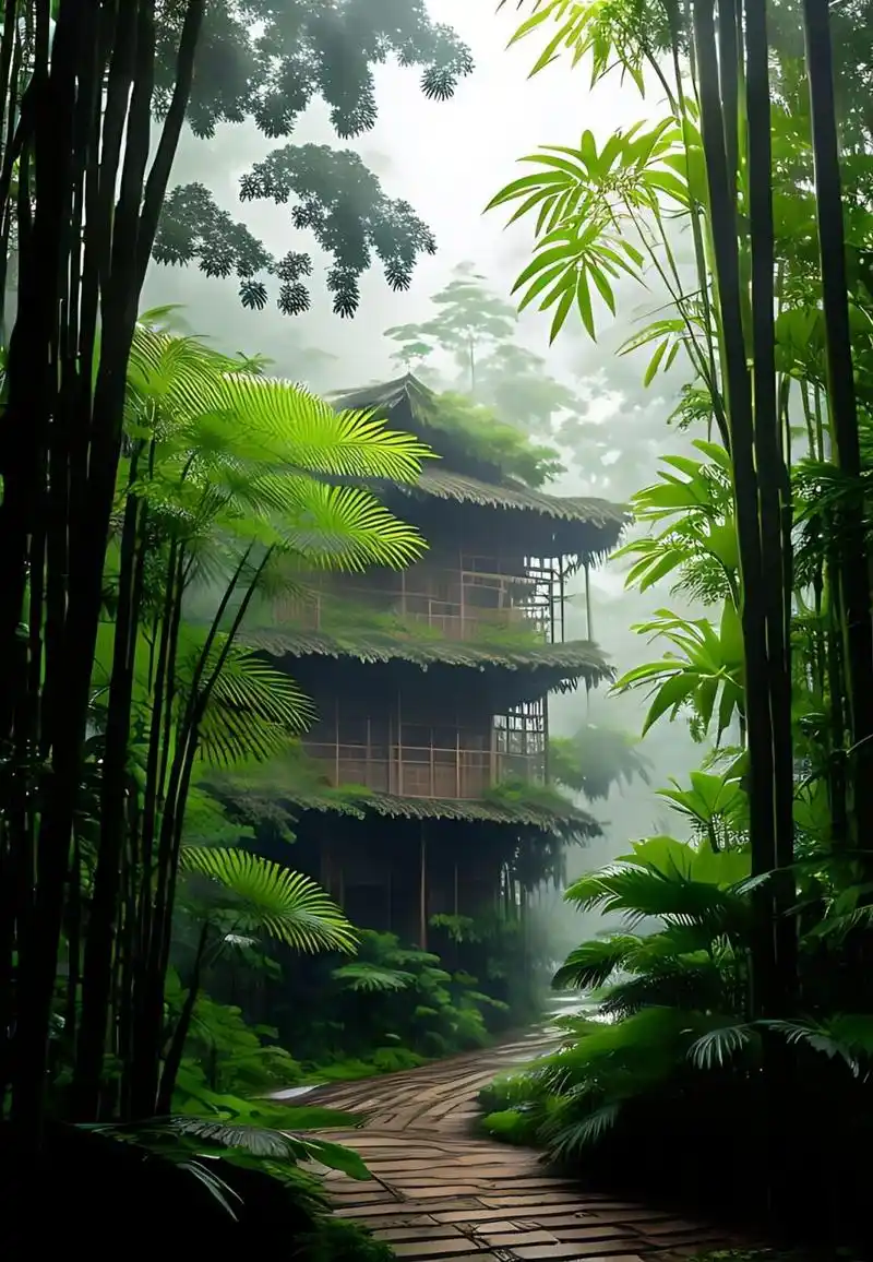 竹林隐茅舍,家家临清泉,田园瓜果香,居者乐而寿#风景# #治愈系风景