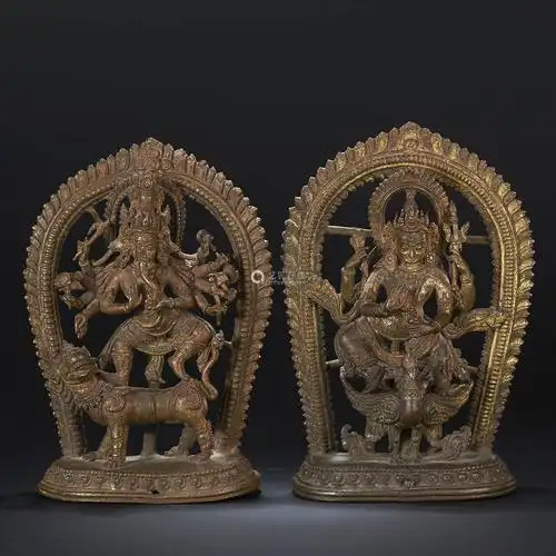 明铜鎏金象鼻天及毗湿奴神