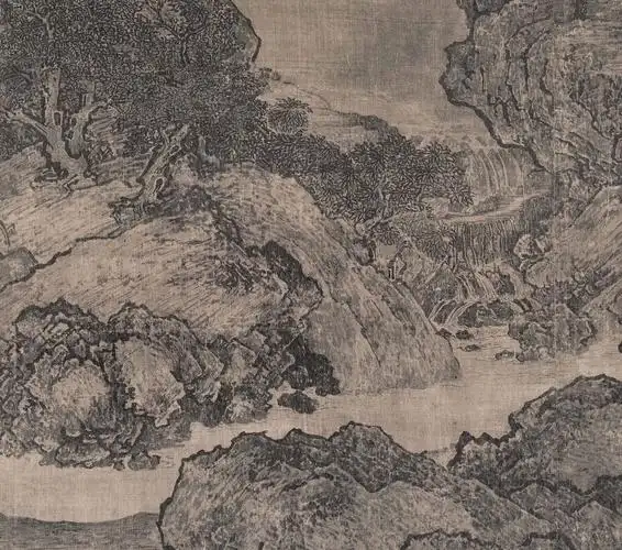 北宋写意清微高清微山水画临摹范宽画绢本高山流水中国国画