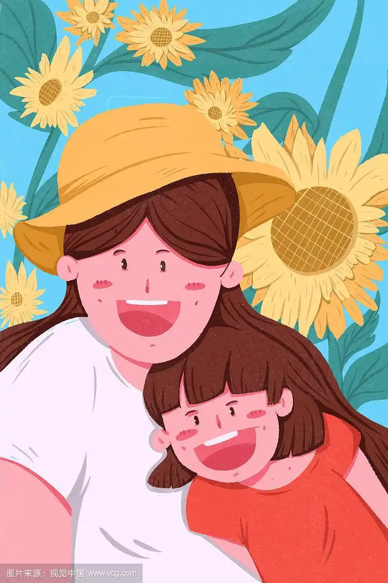 母亲节温馨母女合照插画海报素材