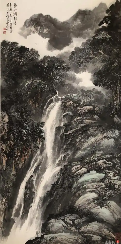 王悲秋山水画作品《泰山涧观瀑》-王悲秋个人官方网站