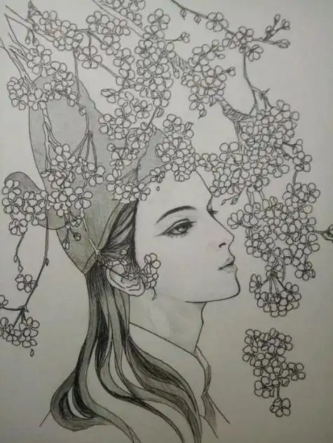 女铅笔素描古装美女乐乐简笔画穿古装的女孩简笔画画古装古装美女侧脸