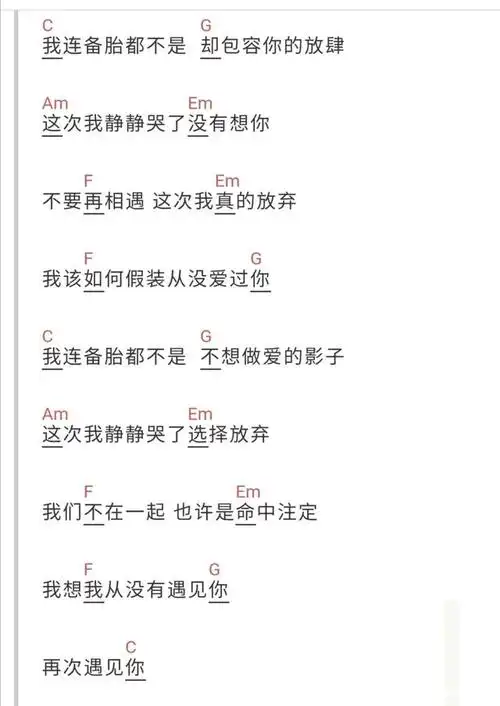 刺客五六七《我连备胎都不是》简单弹唱简谱