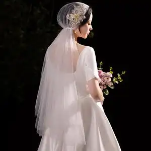 婚纱头饰新娘超仙森系花环奢华法式头纱lolita高级复古民国帽纱女