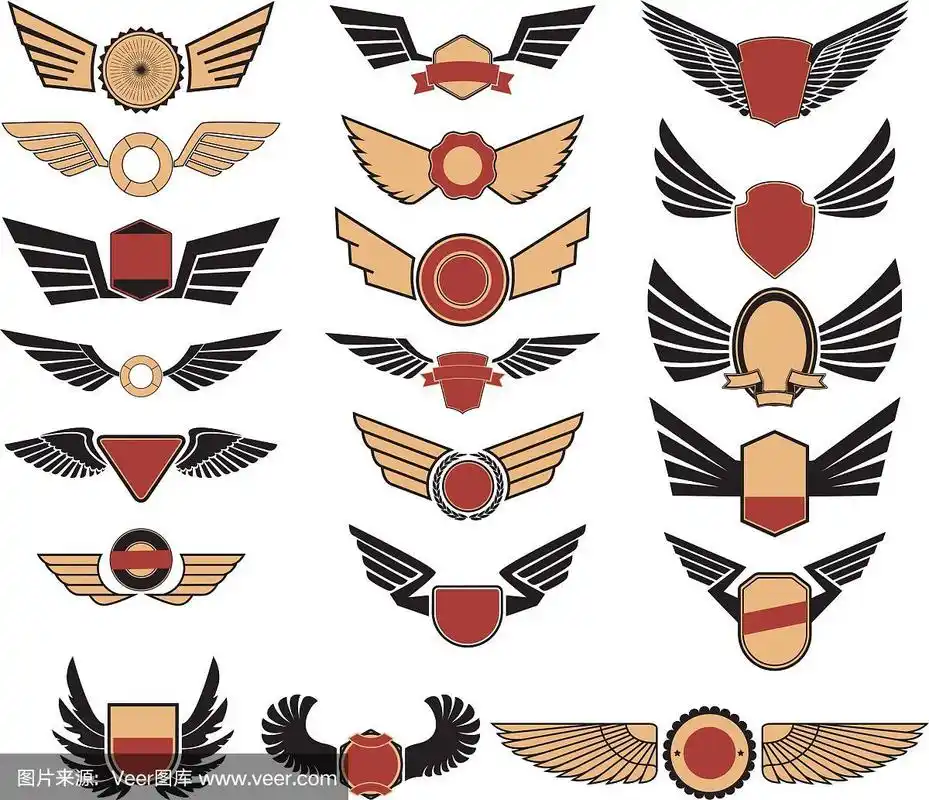 一组带翅膀的徽章