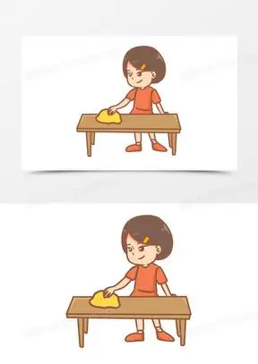 手绘女孩擦桌子大扫除场景素材830手绘卡通女孩打扫形象免抠元素60
