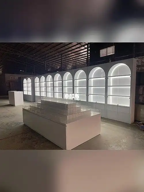 产品展示柜造型货架带灯玻璃门展柜拱形定制