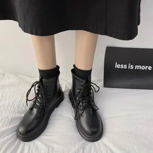 帅气马丁靴女英伦风2020新款春季百搭显瘦短靴夏季薄款机车潮ins 黑色