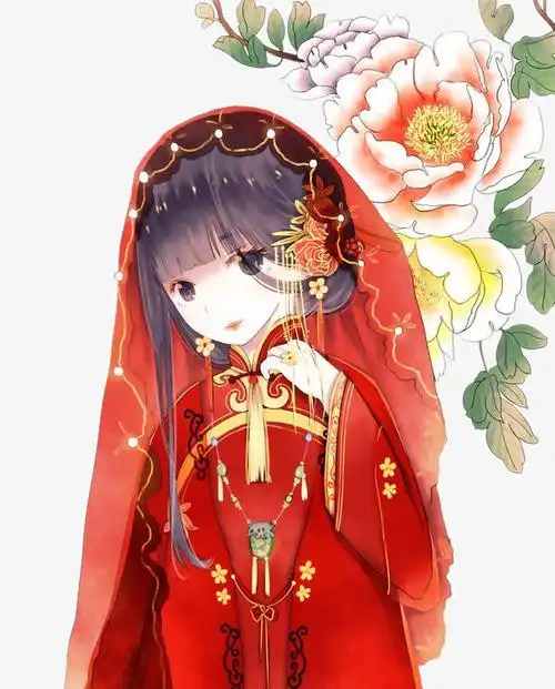 卡通手绘美丽新娘插画