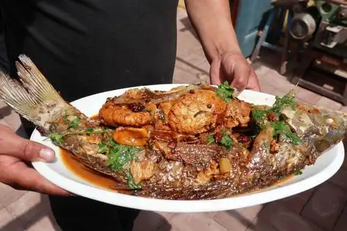 "养顺农家院"的招牌菜红烧鱼 (中国日报网记者 徐锟摄)