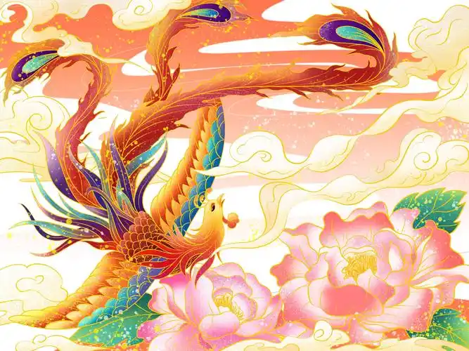 国潮风凤凰牡丹朝贺图