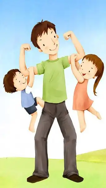 父亲节卡通高清手机壁纸,可爱的小朋友和自己最亲近的父亲在一起玩耍