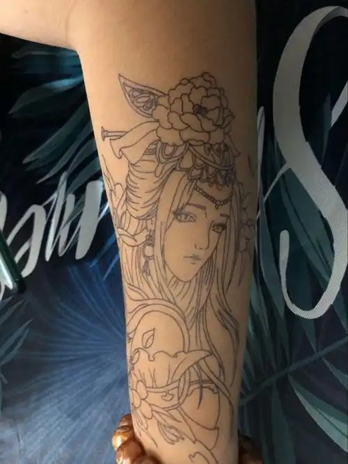 纹身贴半臂割线艺伎落泪艺伎线条艺伎水男女社会纹身贴半臂纹身贴果汁