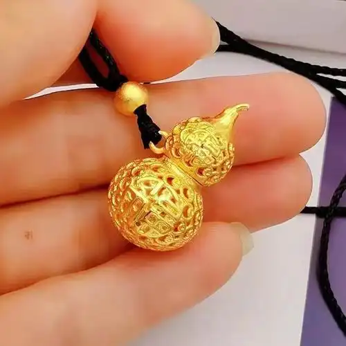 越南沙金福禄双全福字金葫芦吊坠镂空雕花金葫芦吊坠项链批发