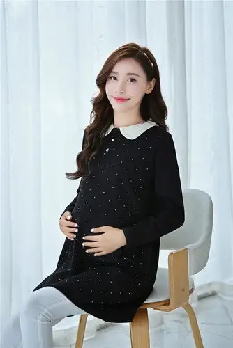 时尚休闲孕妇装串珠翻领孕妇针织衫韩版秋冬装孕妇毛衣魅力潮流孕妇