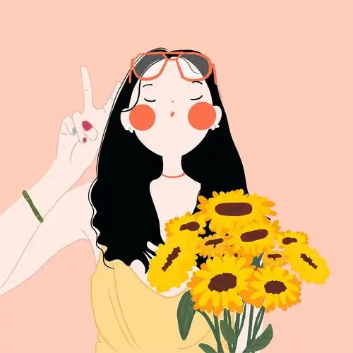 原创插画头像|捧花女生