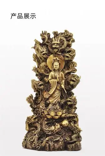 九龙观音菩萨黄铜普度众生人物神像大号金属工艺品佛堂供奉用品