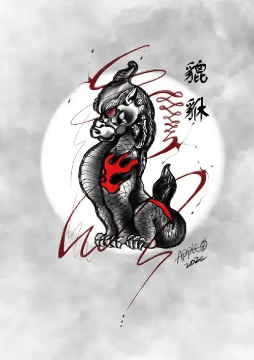 原创手稿  #纹身也清新  #新加坡纹身  #貔貅  #纹身手稿  #画中画