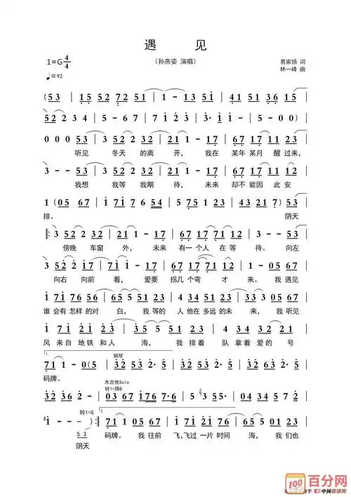 孙燕姿遇见乐谱及歌词