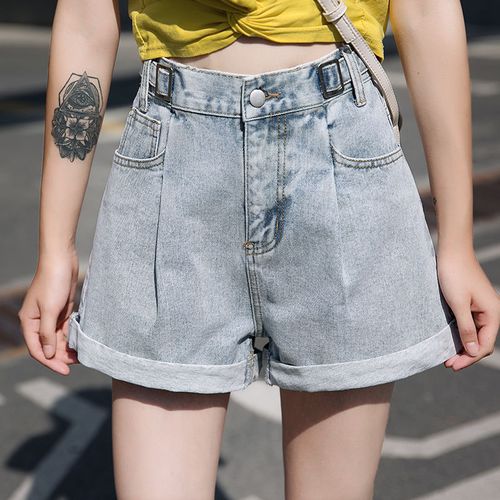 高腰牛仔短裤女夏百搭阔腿裤子学生韩版宽松新款显瘦外穿热裤裤衩 xze