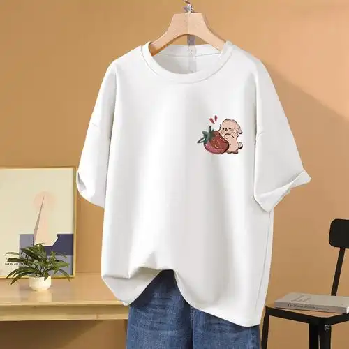 6095衣服夏装女士显瘦上衣打底衫纯棉女装直播微胖短袖t恤女夏 - 17网