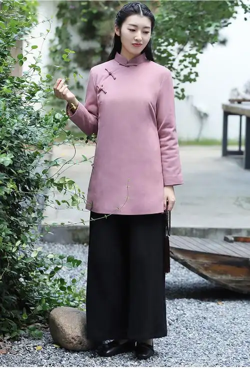 唐装中式女旗袍上衣复古中国风秋冬装加厚加棉袄大襟盘扣年轻727