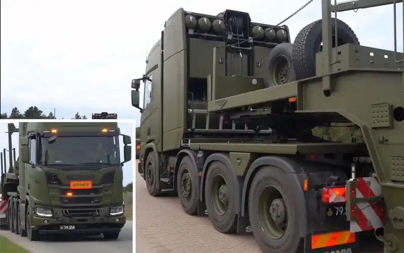 军用斯堪尼亚r650 v8重型运输车街拍