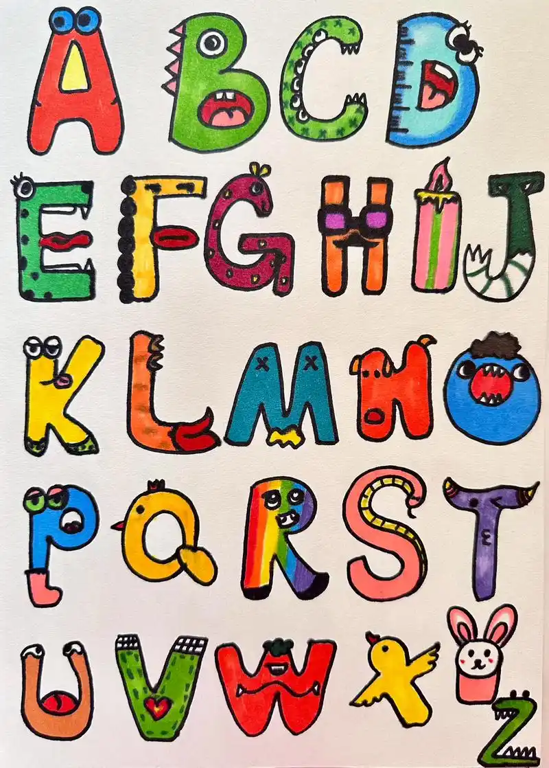 24英文字母创意画#画画 #简笔画 #简单画 - 抖音