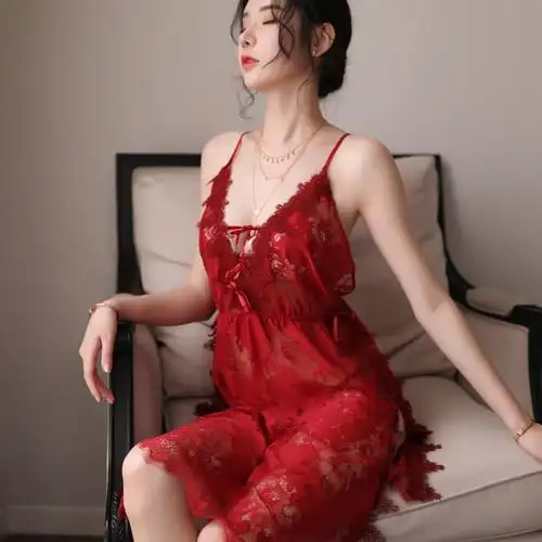 2020春夏新款韩版情趣内衣高端蕾丝性感内衣侧开叉吊带睡裙女睡裙