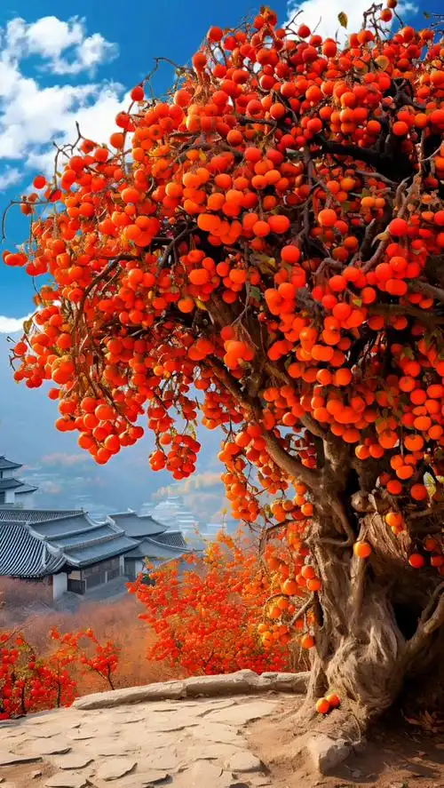 愿你的日子也像这枝头的柿子一样红红火火,好柿成双!