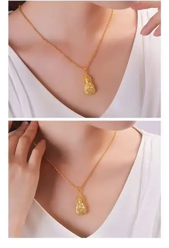 福强珠宝黄金吊坠男3d硬足金999观音吊坠男菩萨金观音挂坠357克编黑绳