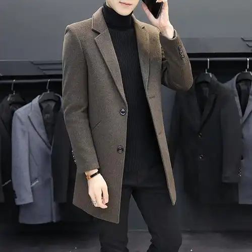 梵克公牛男士秋英伦风西装领风衣外套中长款羊毛呢子大衣