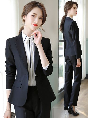 深蓝色西装外套女2022新款春正装西服气质职业套装工装工作服