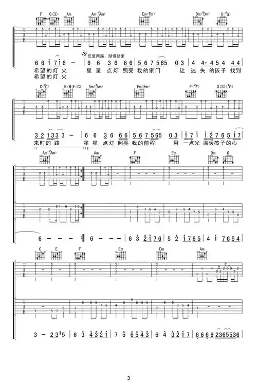 星星点灯吉他谱_郑智化_前奏间奏双吉他_c调弹唱谱4