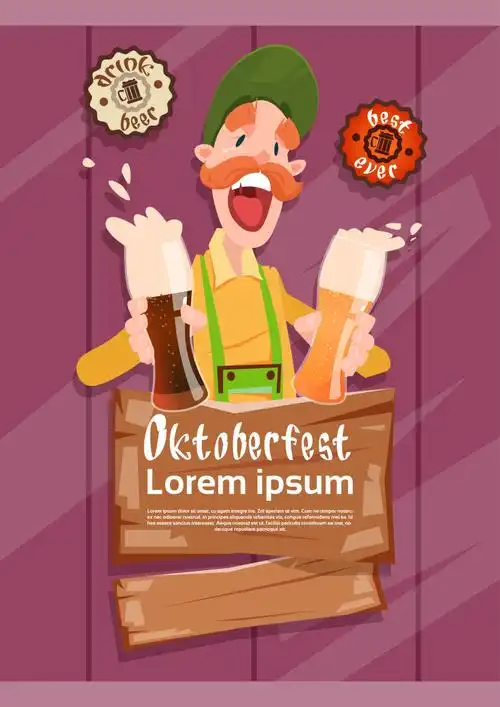 矢量卡通庆祝啤酒节的海报设计