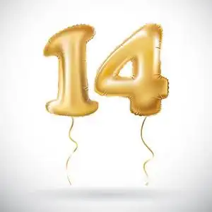 矢量金色 14 数字十四金属气球.党的装饰金色气球.