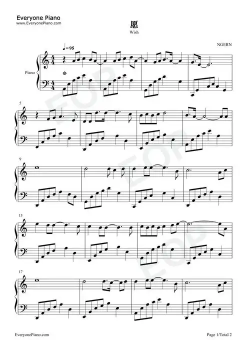 愿-c调简单版-锦衣之下主题曲-钢琴谱文件(五线谱,双手简谱,数字谱