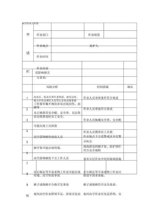 高空作业工作票